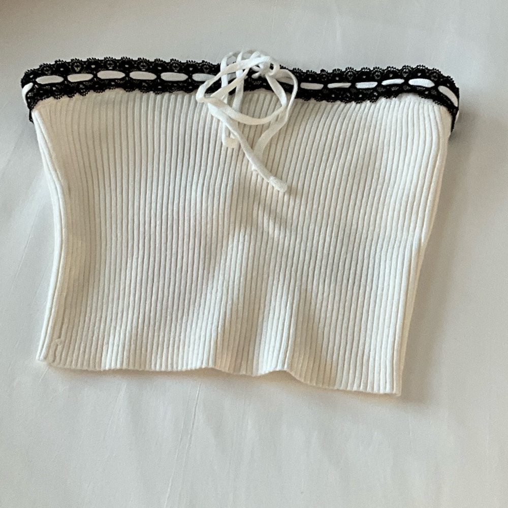 Edikted White Tube Top with Black Lace Detail